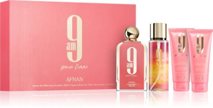 Слика на Afnan 9 AM Pour Femme EDP 100ml + Body Mist 150ml + Body Lotion + Shower Gel