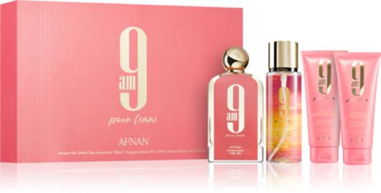 Слика на Afnan 9 AM Pour Femme EDP 100ml + Body Mist 150ml + Body Lotion + Shower Gel